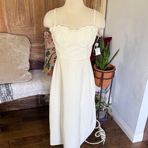 French Connection Ivory Spaghetti-Strap Midi Dress with Sweetheart Bodice
